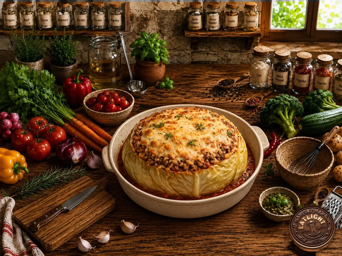 Запечённая фаршированная капуста целиком
